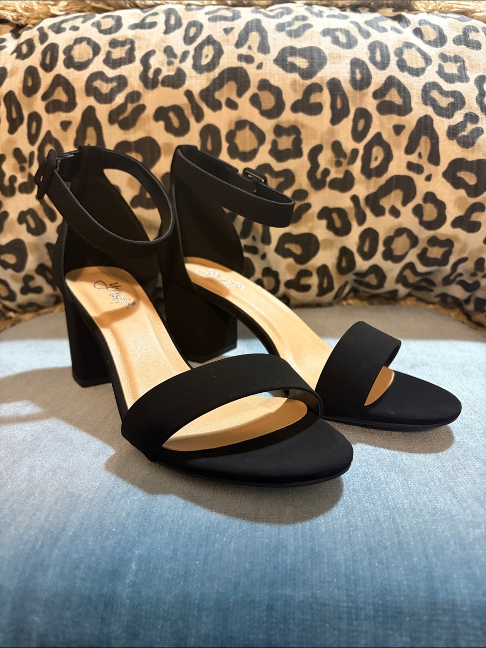Cake Black Open-Toe Ankle-Strap Block Heel Sandals
